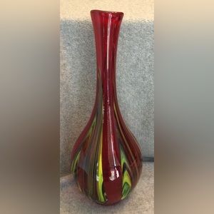 Red and yellow blown glass tapered unmarked vase